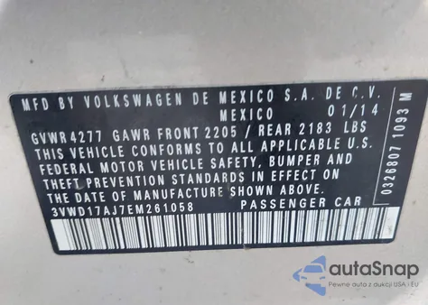 2014 Volkswagen Jetta 1.8T Se из США, поврежденный, VIN 3VWD17AJ7EM261058